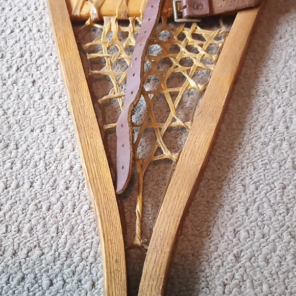 Vintage Kabir Kouba Wood & Rawhide Snowshoes W/ Leather Bindings 48 x 14